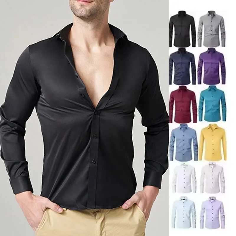 6XL 8XL new men\'s long-sleeved shirt Spring summer Business casual non-ironing high quality plus-size solid color fashion