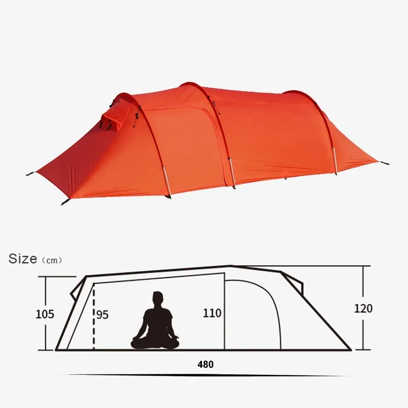 GSD Outdoor Camping Silicone Ultralight Tunnel Tent Nylon Waterproof Lightweight Large Family Hiking Tent with Vestibule