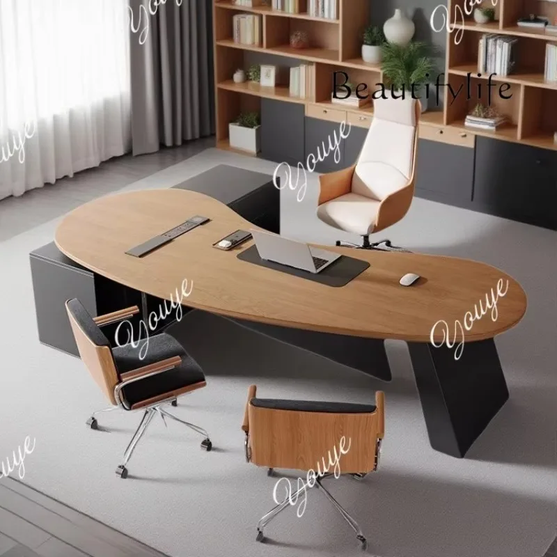 

XS Practical New Cashew Type Solid Wood Young Boss Table Supervisor Manager Table Chair Home Class Desk