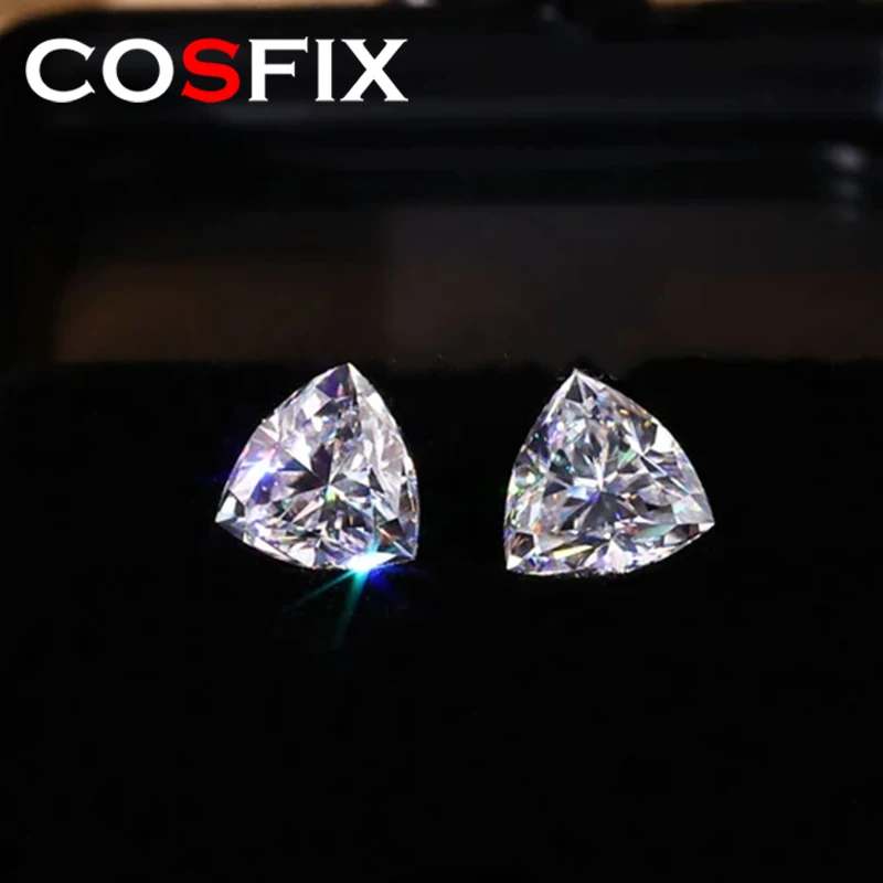 COSFIX 3-14mm Rare Fat Triangle Trillion Cut Moissanite Loose Stones Real D Color Triangle Shape Certified Moissanite Diamonds