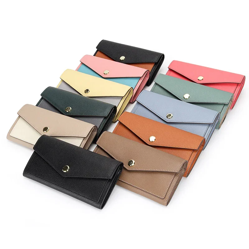 Fashion Genuine Cow Leather Long Wallet for Women Real Leather Color Contrast Purse 7-5