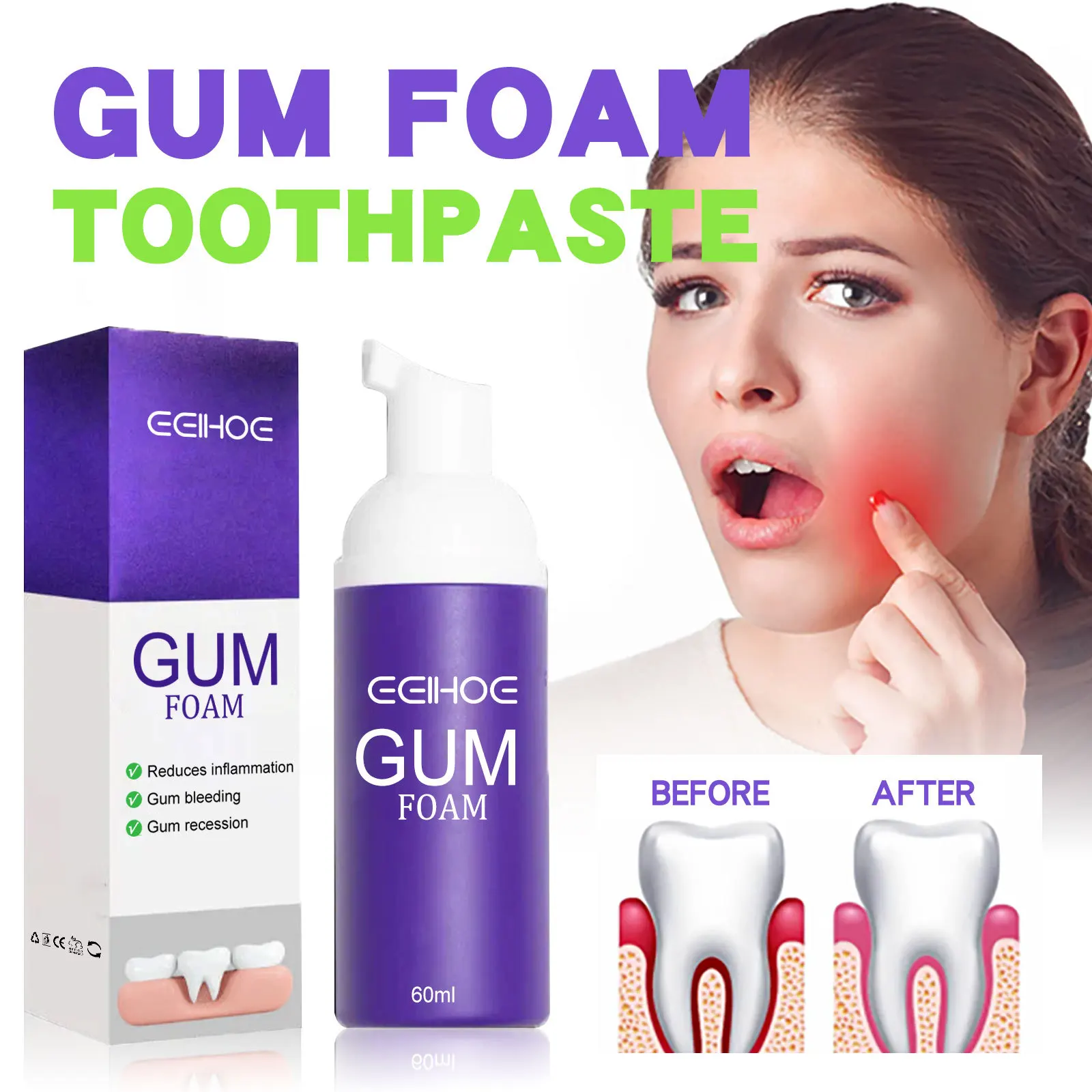 

60ml Teeth Whitening Mousse V34 Teeth Cleaning Whitening Toothpaste Yellow Teeth Removing Tooth Stains Oral Cleaning Hygiene