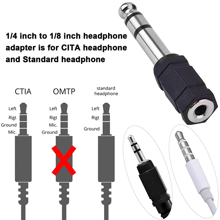 3.5mm 수-암 잭-6.35mm 스테레오 헤드폰 어댑터 커넥터 변환기, 휴대용 6.3mm 오디오 헤드 마이크