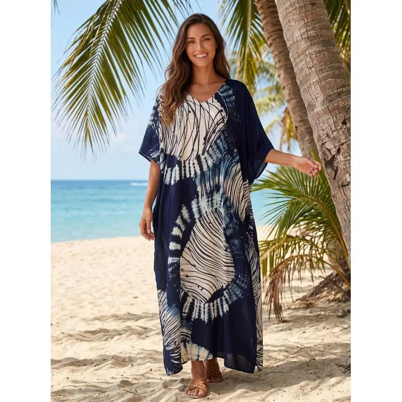 Women's Rayon Printed Beach Cover Up Bikini Wrap Top Lightweight Breathable Summer Swimwear Sheer Beach Shirt for Vacation Pools