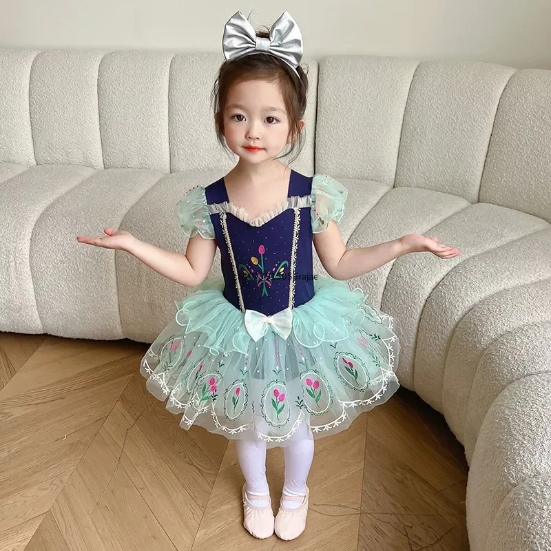 Mädchen Ballett Trikot Kostüm mit verdeckter Schnalle offener Stil bedrucktes Kleid Performance Dance wear Kostüm Prinzessin Kleid für Kinder