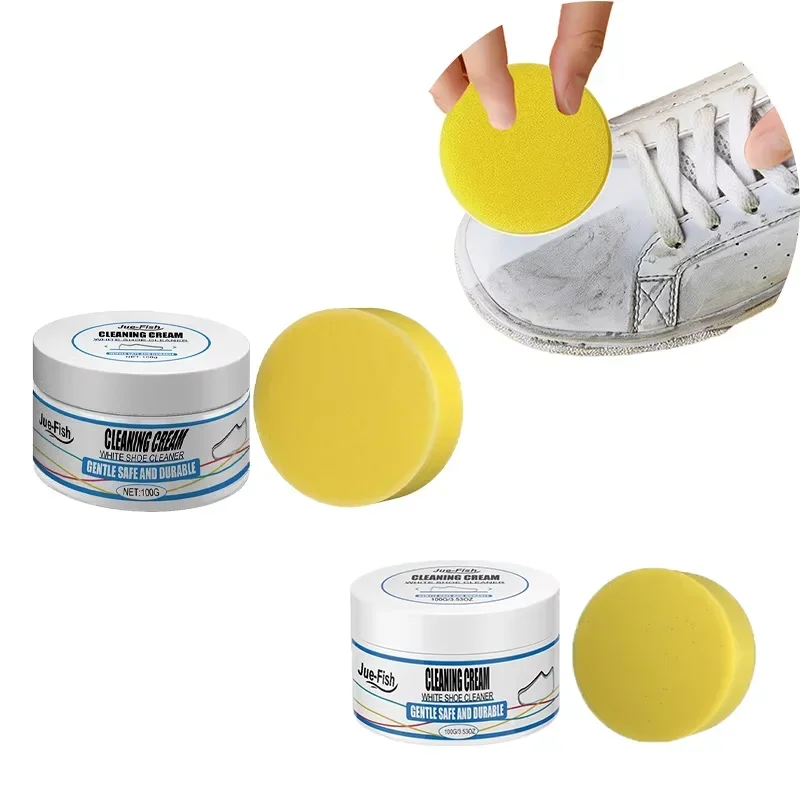 1PC White Shoe Cleaning Cream Brighten Whiten Anti Yellow for Sports Shoes Leather Care No Water Needed with Sponge Plant-Based