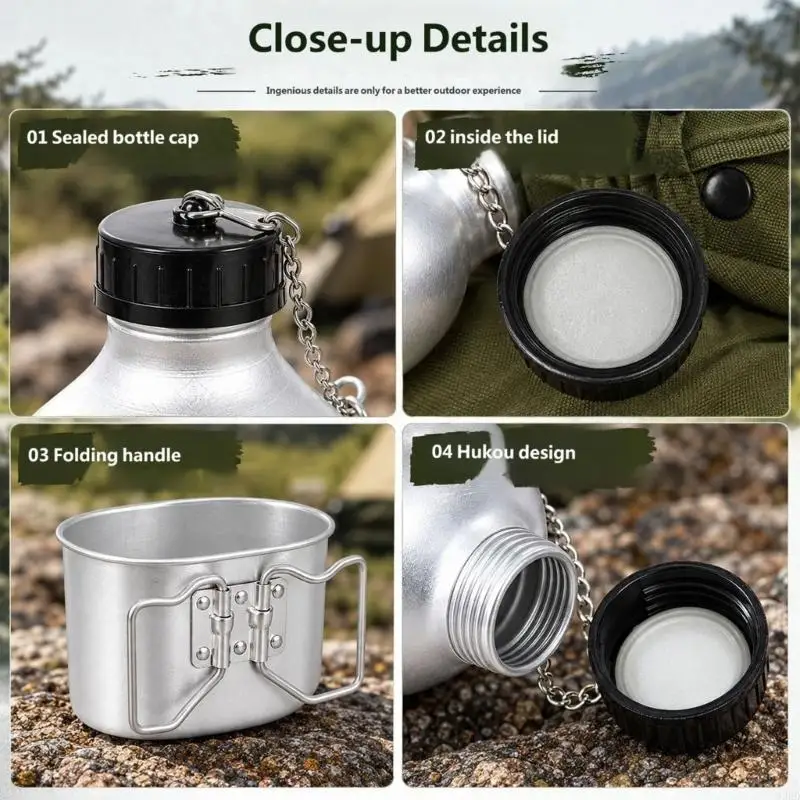 Aluminum Water and Meal Vessel Set for Camping Cooking Small Travel Bottle 69HD