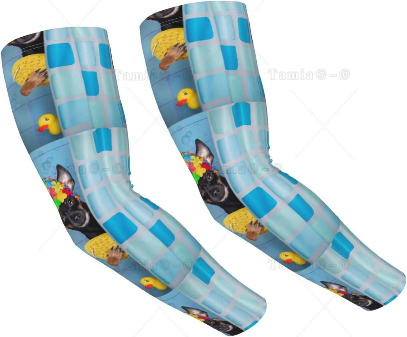 

Prague Ratter Dog in Bathtub Print Arm Sleeves Cooling UV Sun Protection Sports Compression Sleeves for Men Women Golf