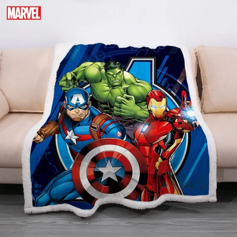 Manta de terciopelo de doble cara para jardín de infantes, manta de aire acondicionado de verano, Marvel, los vengadores, Iron Man, Capitán América