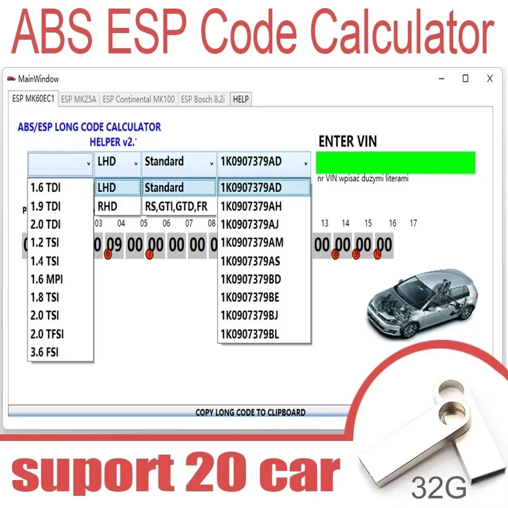 

2022 Sold well for VW ABS ESP Long Code Calculator Helper MK60EC1 ABS ESP Long Code Calculator