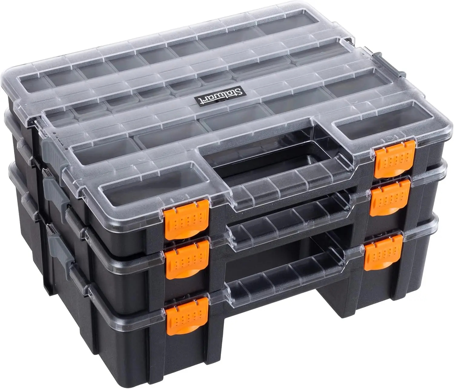 Tool Box - 3-in-1 Portable Parts with 52 Customizable Compartments to Store Hardware, Craft Supplies, or Beads by Stalwart (Gray