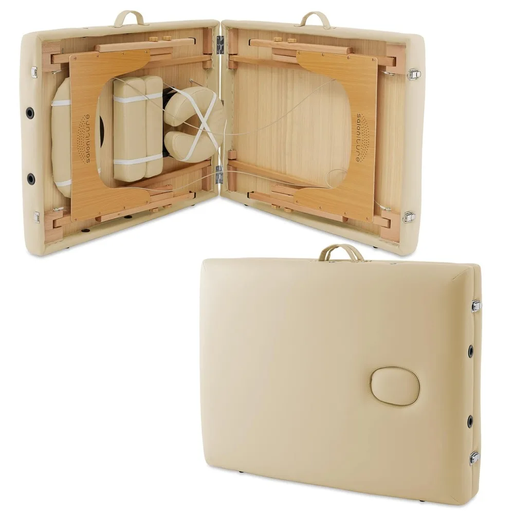 Saloniture Professional Memory Foam Folding Massage Table - Portable with Carrying Case, Cream