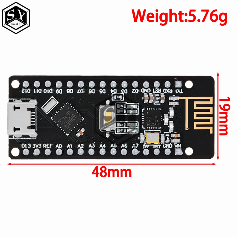 RF-Nano for Arduino Nano V3.0, Micro USB Nano Board ATmega328P QFN32 5V 16M CH340, Integrate NRF24l01+2.4G wireless