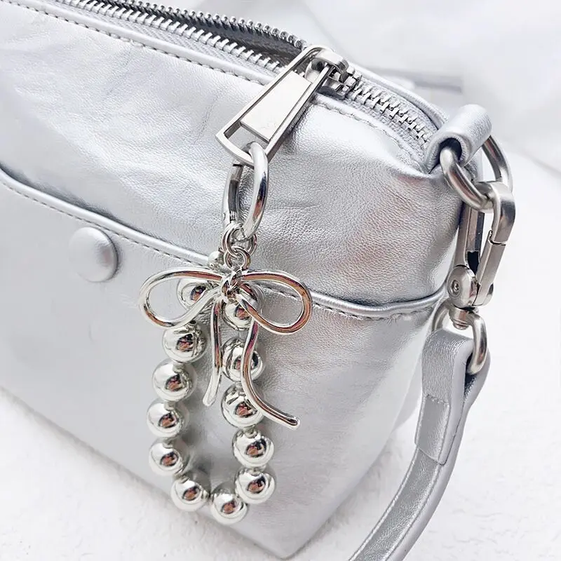 Delicate Beaded Key Chain Handmade Bow Shaped Keyring Heart Keychain Ornament Pearl Decoration For Bags And Phones