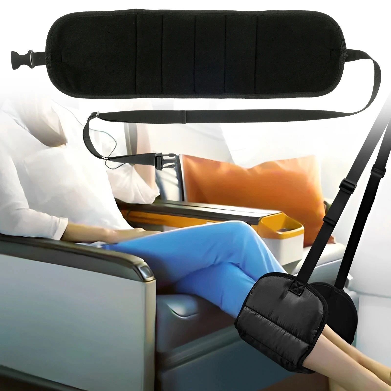 Airplane Footrest Hammock With Sleep Kit Adjustable Travel Foot Rest For Long Flight With Eye Mask And Earplugs Comfortable Foot