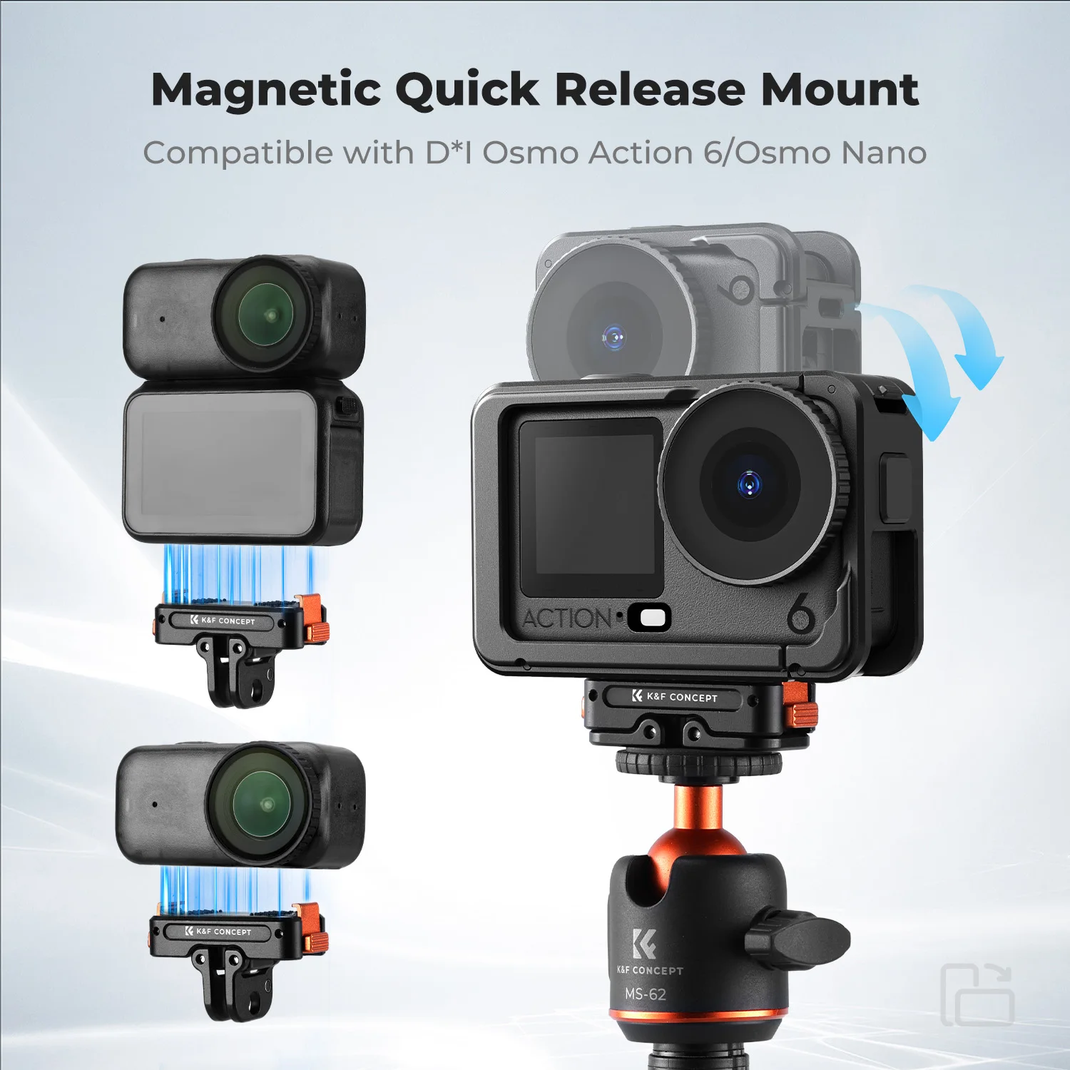 K&F Concept Quick Release Mount for DJI Osmo Action 6 Osmo NANO 1/4" Interface Two Claw Interface Adaptability for Action Camera