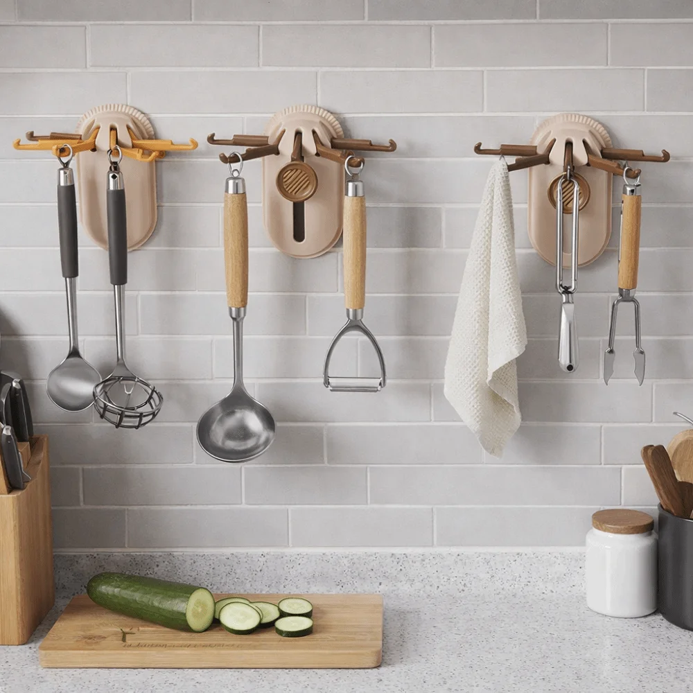 

Creative Plastic 5 Claws Telescopic Hook Wall Mounted Space Saving Kitchen Utensil Hook Strong Adhesive Wall Hooks for Kitchen
