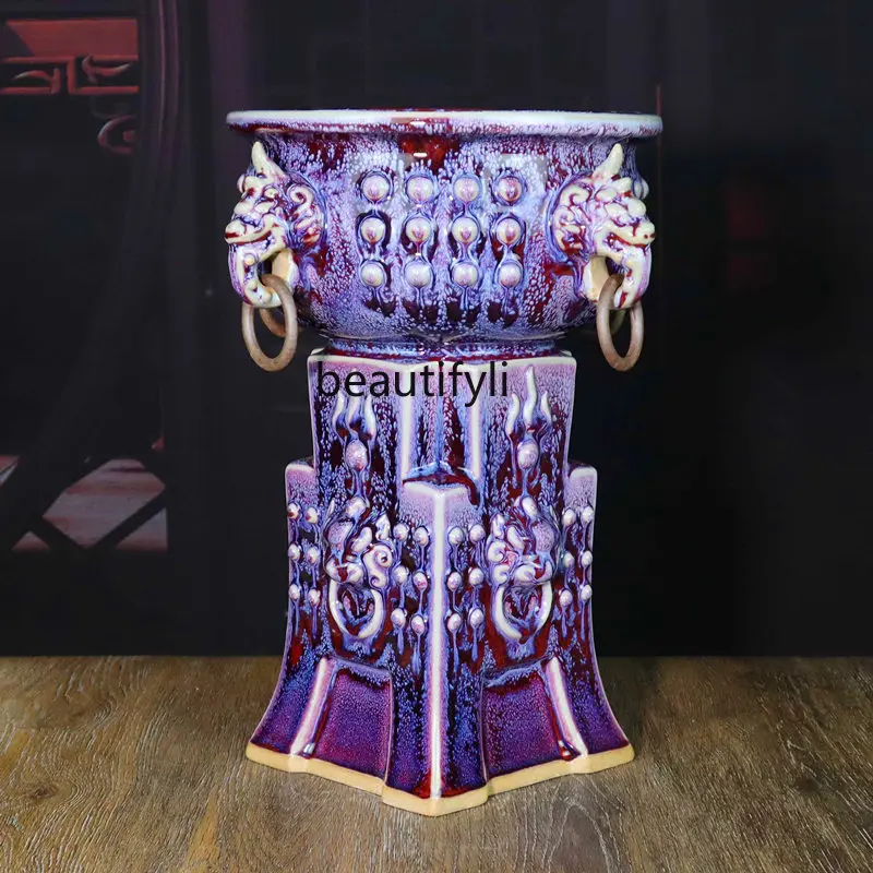 

Jun Porcelain Kiln Ornament Housewarming Opening Gift Counter Decoration Classical Ceramic Craft