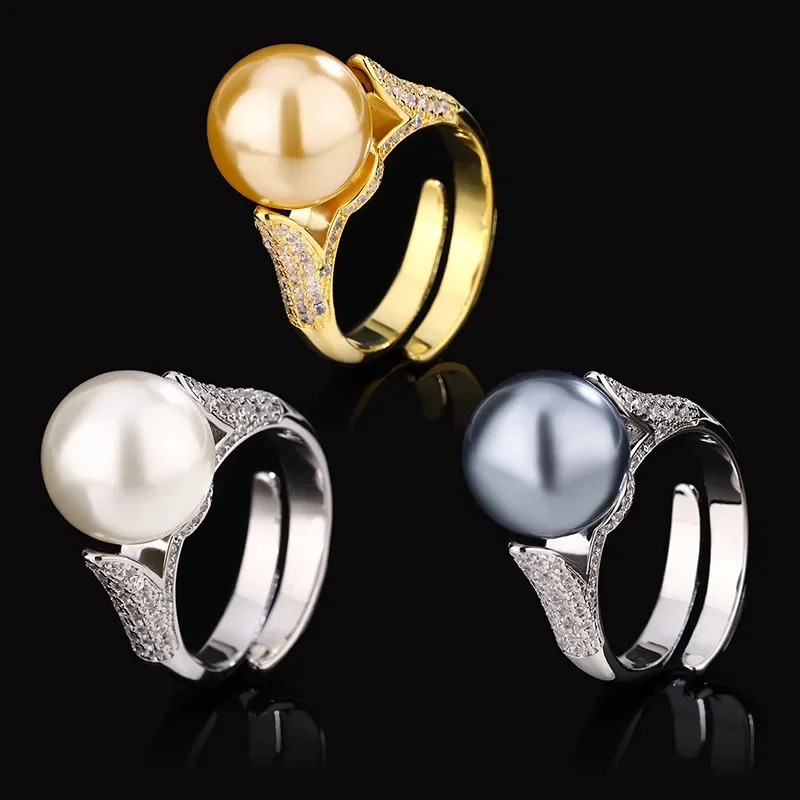 

Exquisite Adjustable White Gold Pearl Rings with Shimmering Crystals Elegant Timeless Jewelry for Women Luxurious Glamorous Gift