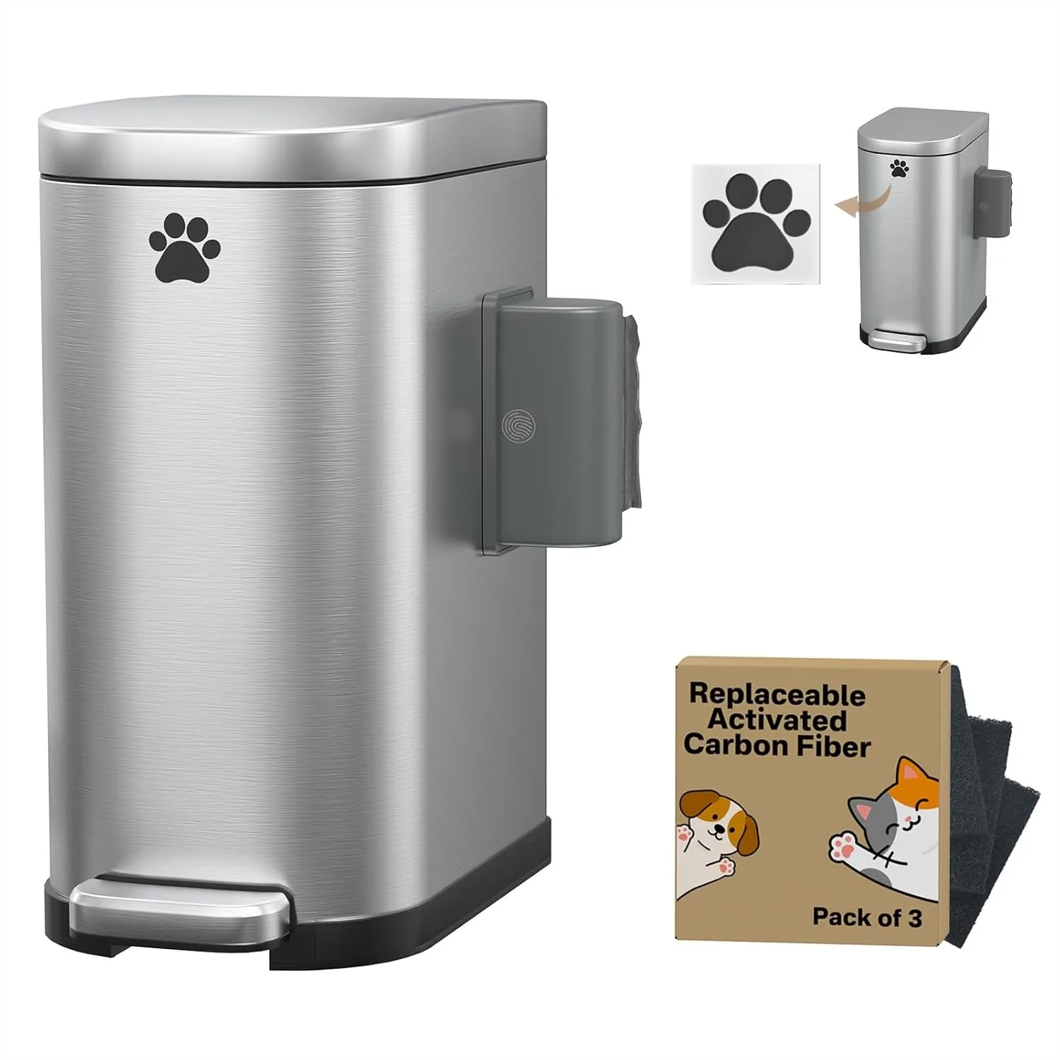 

Dog Poop Trash Can Outside with Odor Control Lid & Step Pedal, 3.2Gal Stainless Steel Outdoor Waste Container with Carbon