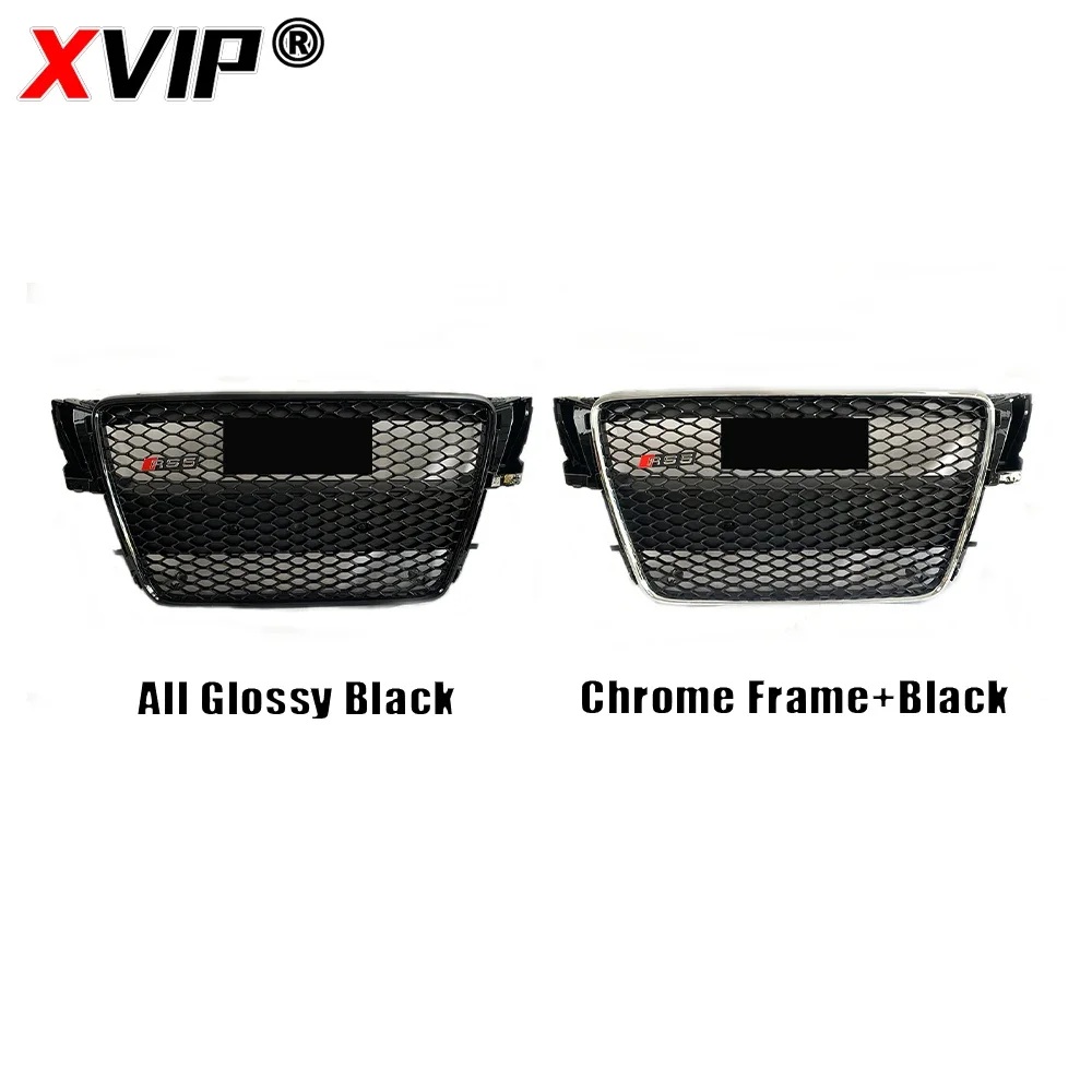 XVIP RS5 Style Glossy Black And Chrome Silver Front Bumper Grille Fit For Audi A5 S5 8T 2009-2012 High Quality ABS Upper Grille