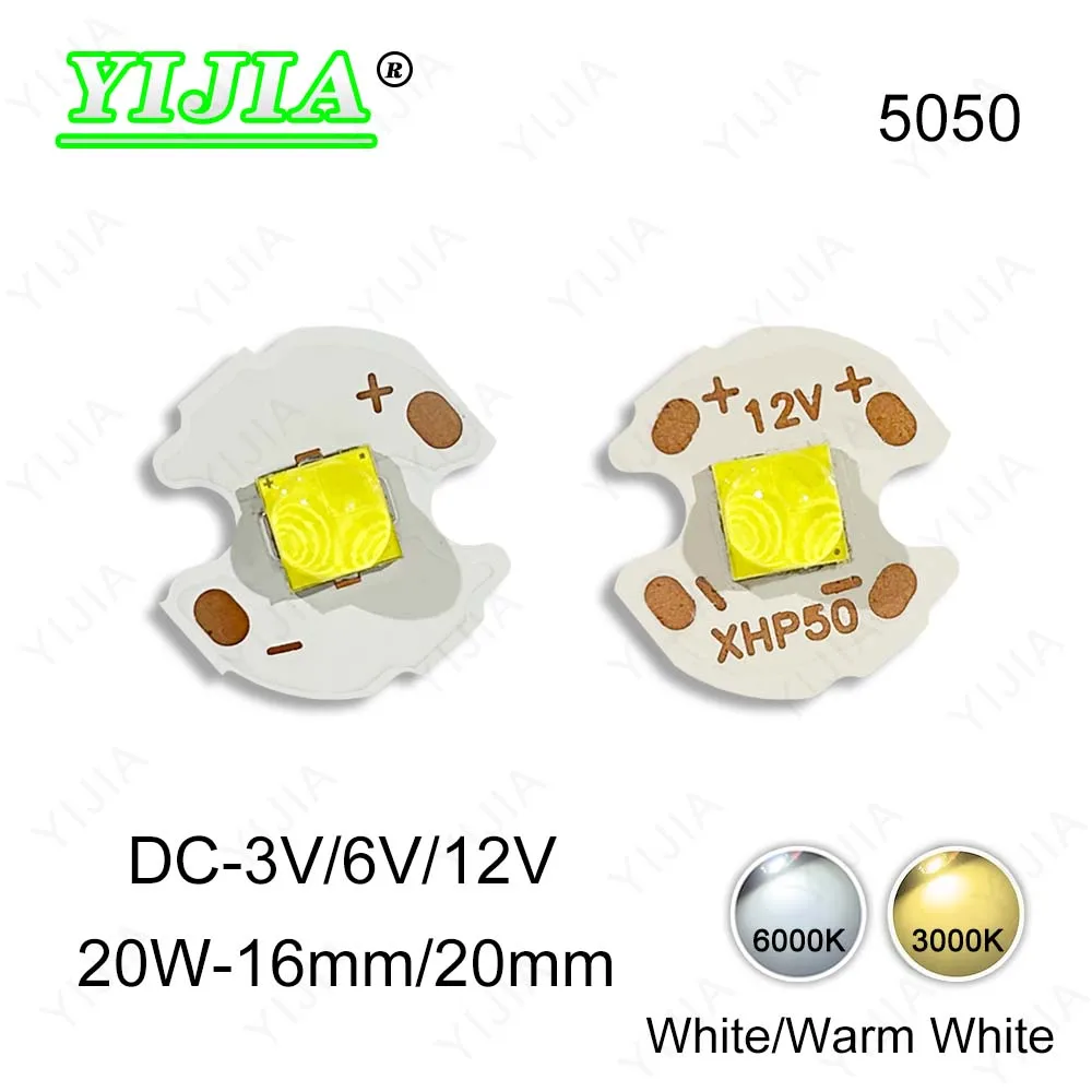 Wysokiej mocy 20W LED XHP50 Chip biały ciepły biały 3V 6V 12V z 20mm 16mm miedziana płytka 1.5A 3A 6A dla majsterkowiczów latarka światła samochodowe