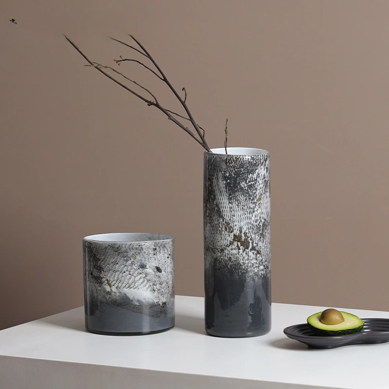 

Light Luxury Marble Texture Straight Cylinder Vase Ornament Entrance Living Room Bedroom Dining Table Desktop Home Decoration