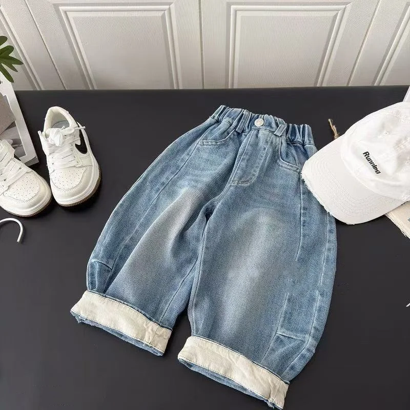 Boys Fashion Casual Jeans Spring Autumn New Kids Korean Style Patchwork Baggy Pants Versatile Children Clothing 80-140cm