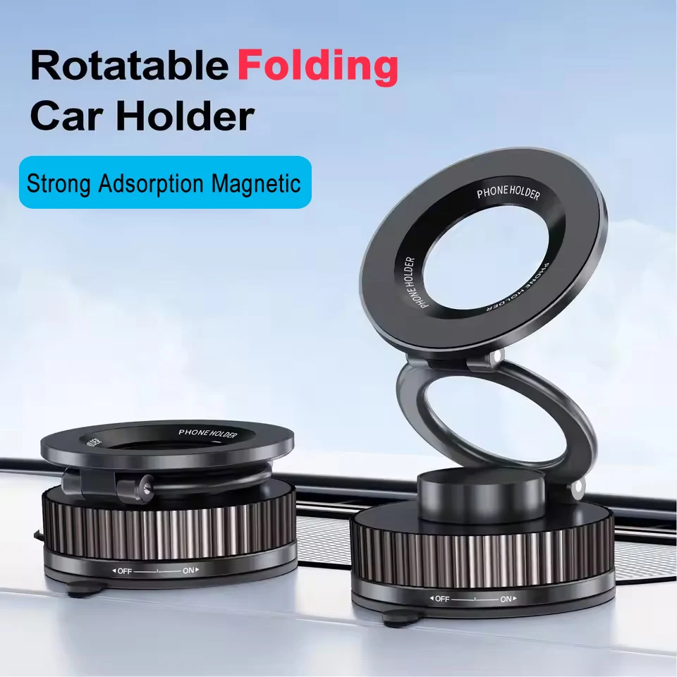 

360 ° Вращающийся вакуумный магнитный кронштейн для телефона, регулируемый, сильная адсорбция, магнитное автомобильное крепление, складной держатель для телефона на присоске