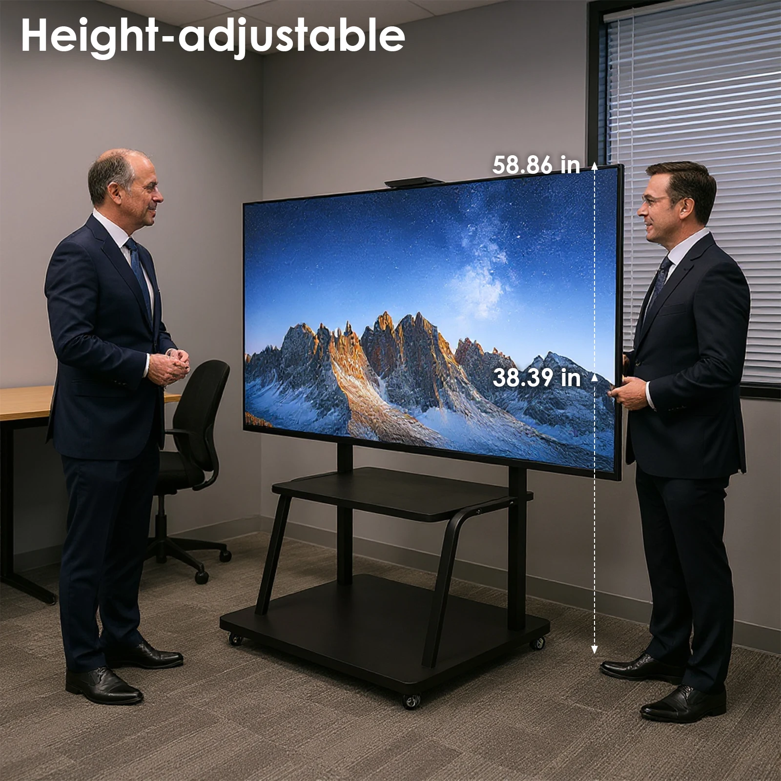 TV Cart Rack with Wheels & Laptop Shelf for 50 To 200 Inch Screens Heavy-Duty TV Cart Max Load Up To 660-Pound Height Adjustable