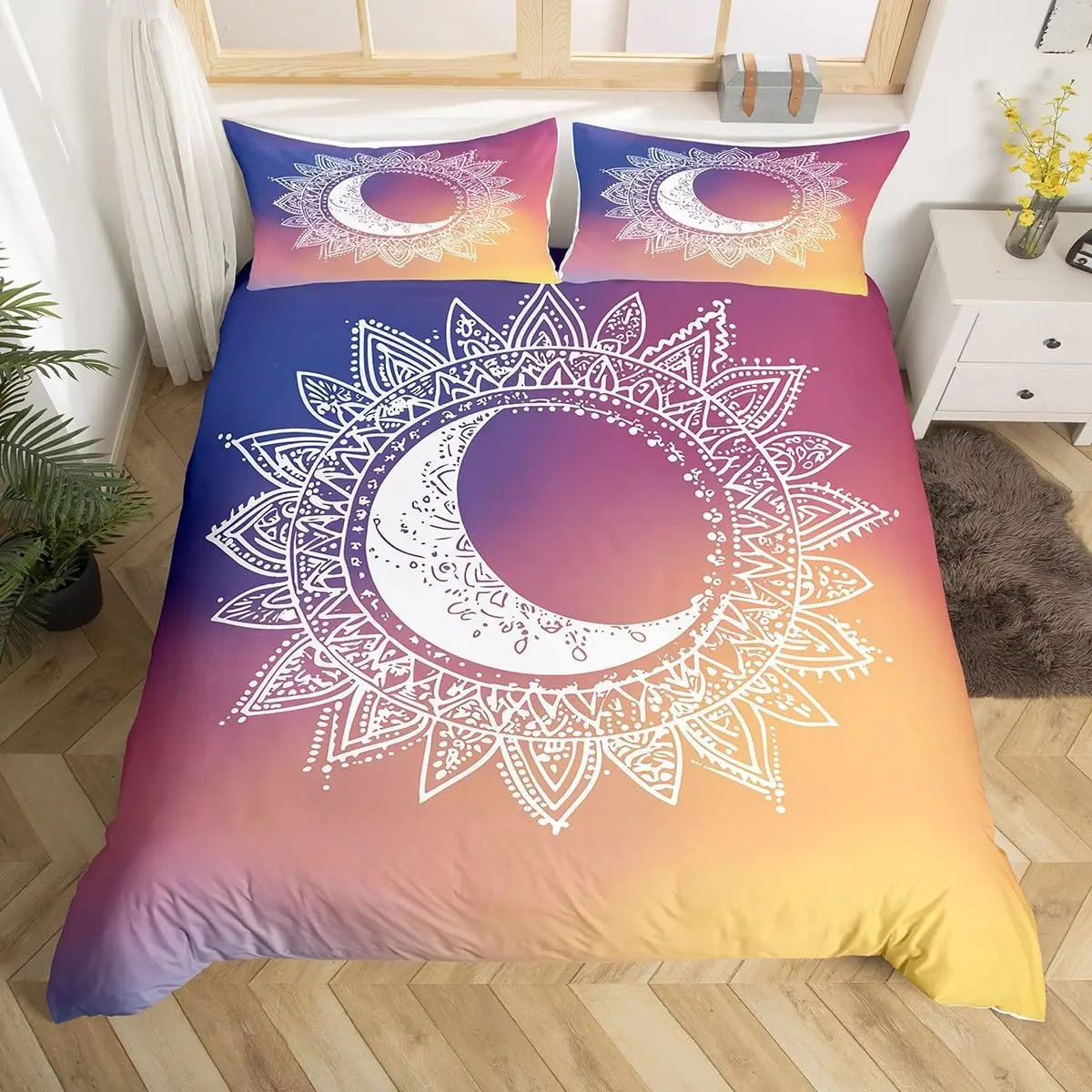 Sun and Moon Duvet Cover Twin Queen Mandala Comforter Cover Exotic Boho Bedding Set for Teens Young Bohemian Style Bedroom Decor