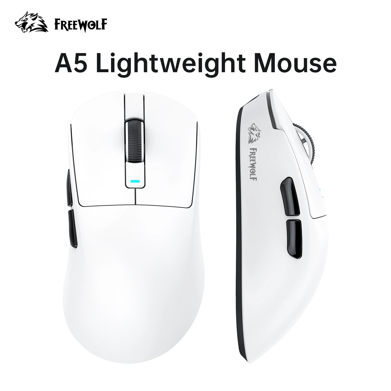 

FREEWOLF A5 Gaming Mouse Wireless 1K Hz Tri-Mode PAW3311 Sensor 24000DPI 59g Right-Hand Ergonomic HUANO 80M Switch