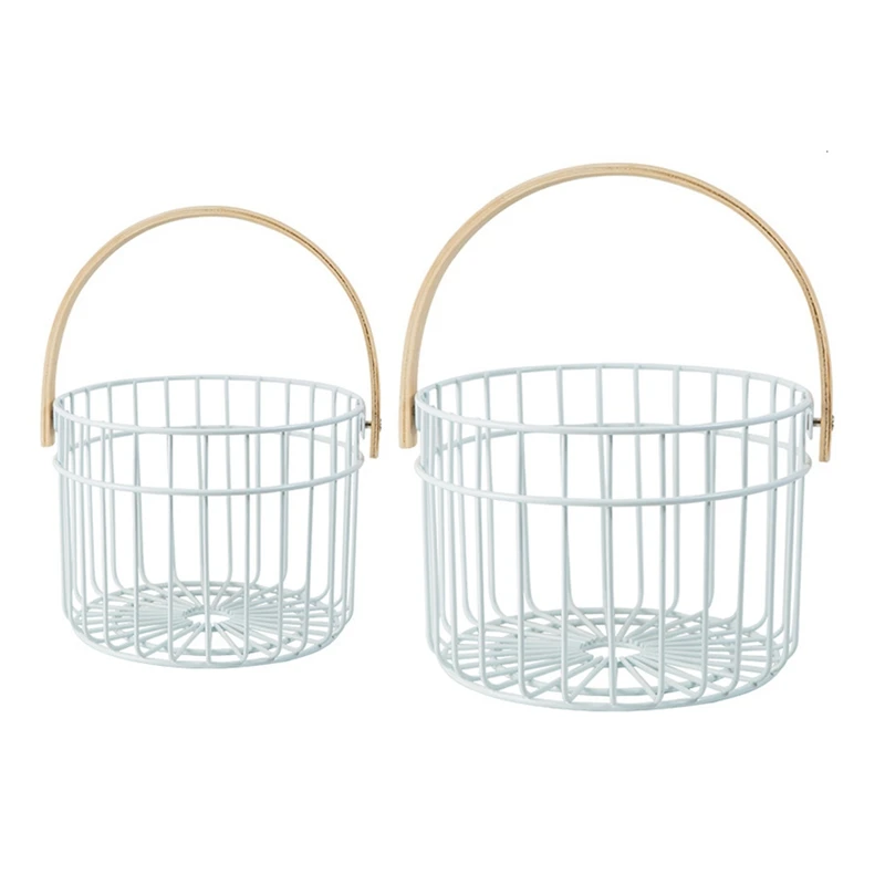 

AT14 Iron Storage Basket With Handle Portable Vegetable Fruit Egg Snacks Storage Basket Home Drink Sundries Container