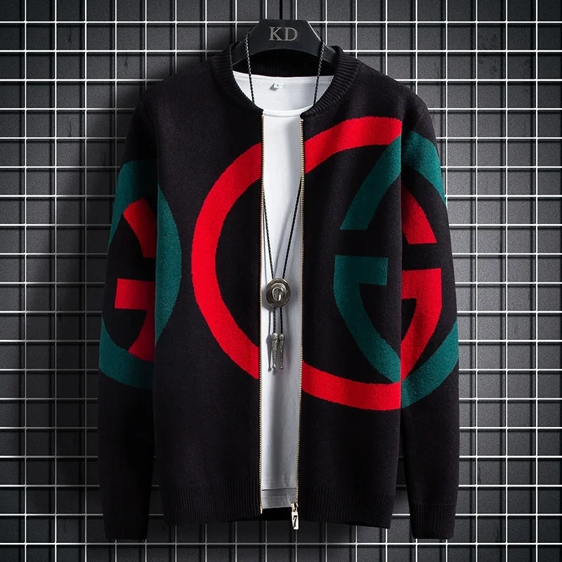 

New Fall 2023 Winter Luxury Designer Cardigan Men Soft Warm Korean Mens Cardigans Sweater Top Quality Male Zipper Jacket Coat