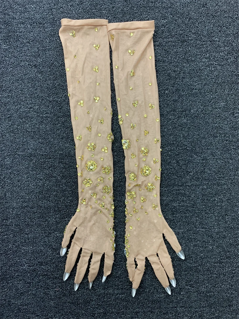 الذهب الراين شبكة قفازات طويلة النساء راقصة المغني ملهى ليلي مرحلة عرض الحفلات اكسسوارات سباركلي الديكور