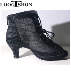 Loogtshon, zapatos de baile latino profesionales con diamantes de imitación, tacón de 9CM, zapatos de baile para mujer