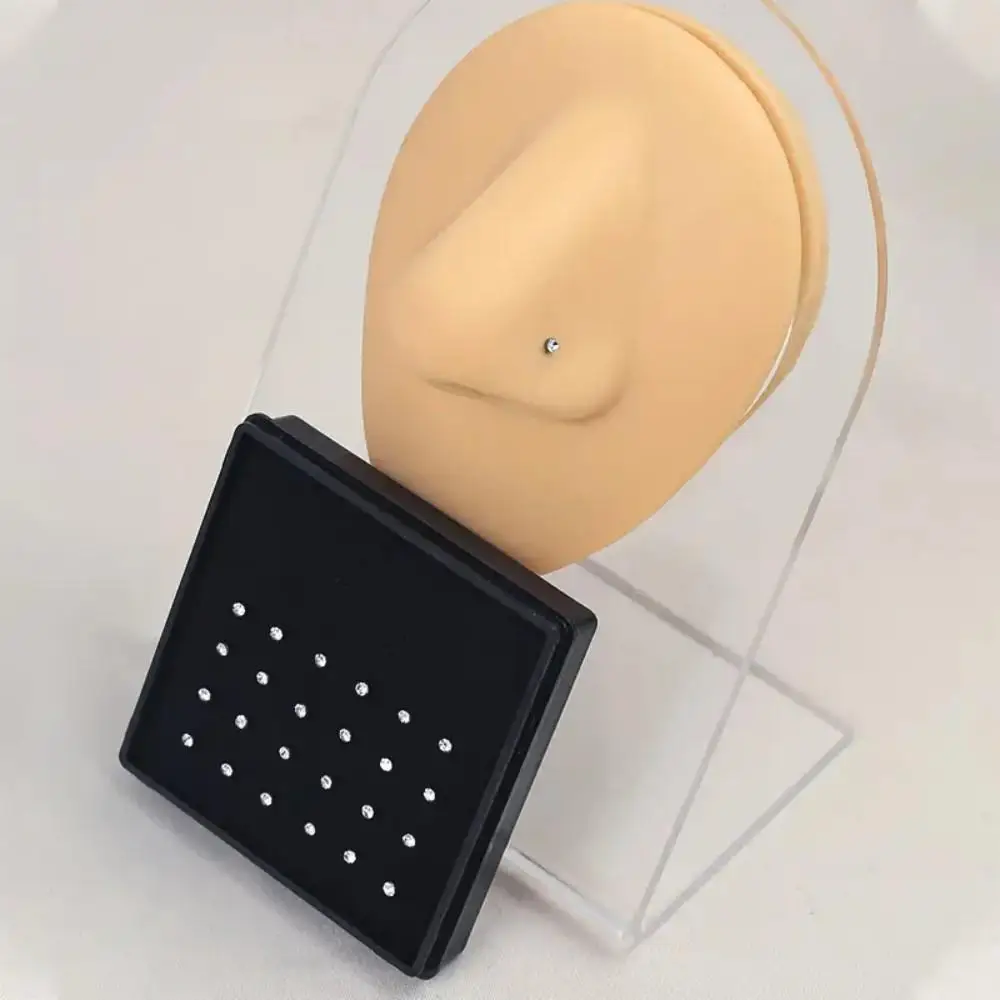 Paquete de 24 anillos de nariz para Piercing de acero inoxidable 316L con diamantes de imitación de colores mezclados Unisex de 1,8mm, estilo elegante Vintage, regalo para fiesta