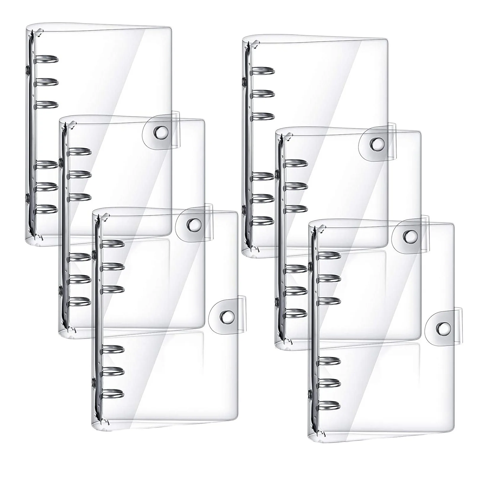 6 Pcs Clear A5 Binder Transparent Soft PVC Binder Cover Loose Leaf Personal Planner Refillable 6 Round Ring Binder