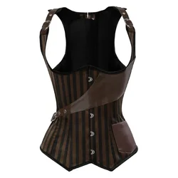 Gothic Steampunk Underbust Corset Vest with Shoulder Straps Lace Up Cupless Waist Cincher Body Shaper for Women