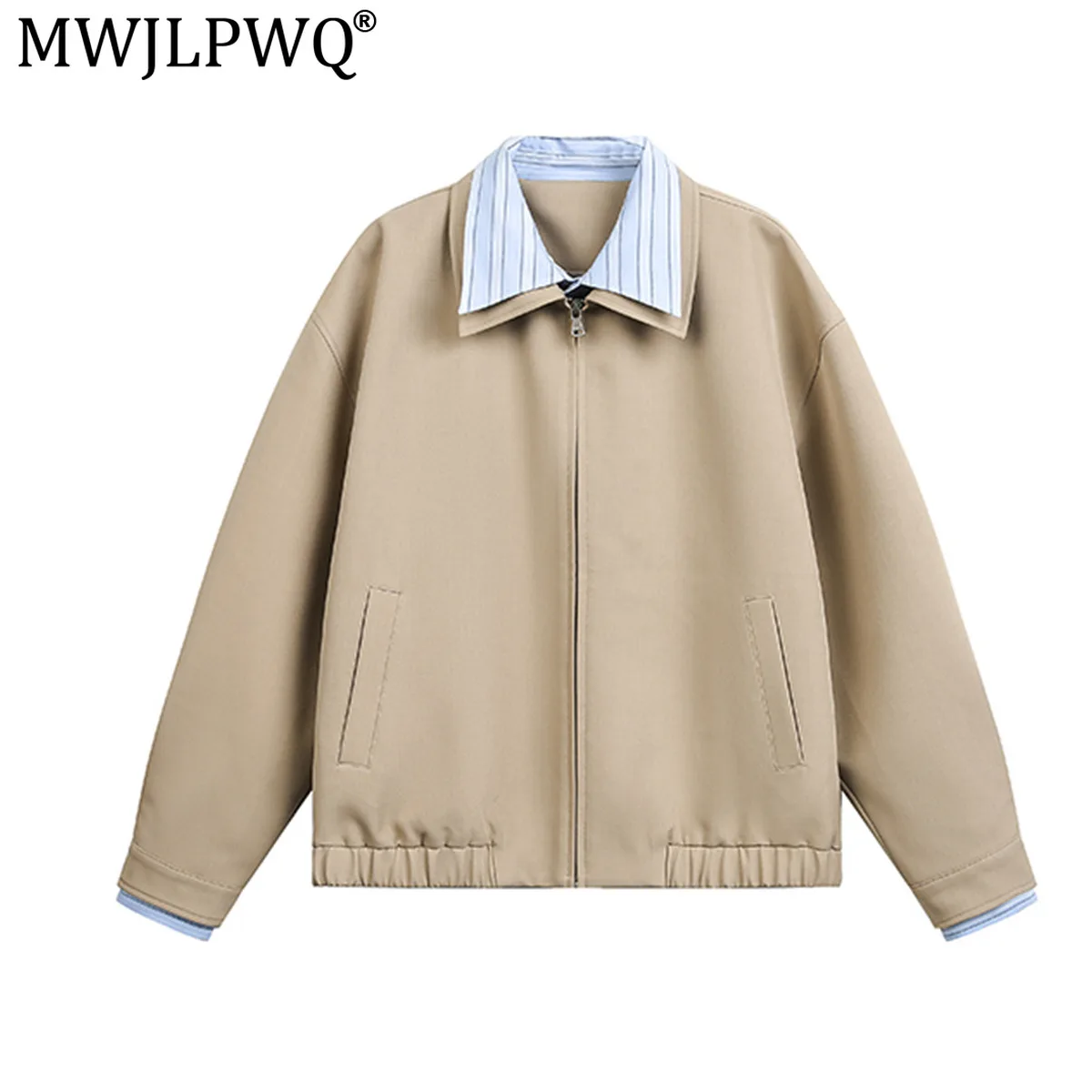 MWJLPWQ American Retro Style Double-Layer Collar Jacket Faux Two-Piece High-End Men's Boxy Tops 2026 Spring Autumn Chic 20821