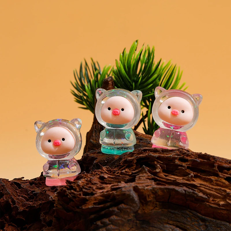 2Pcs Cartoon 3D Luminous Transparent Color Insert Pocket Pig DIY Cream Gel Phone Case Accessories Desktop Decorative Ornaments