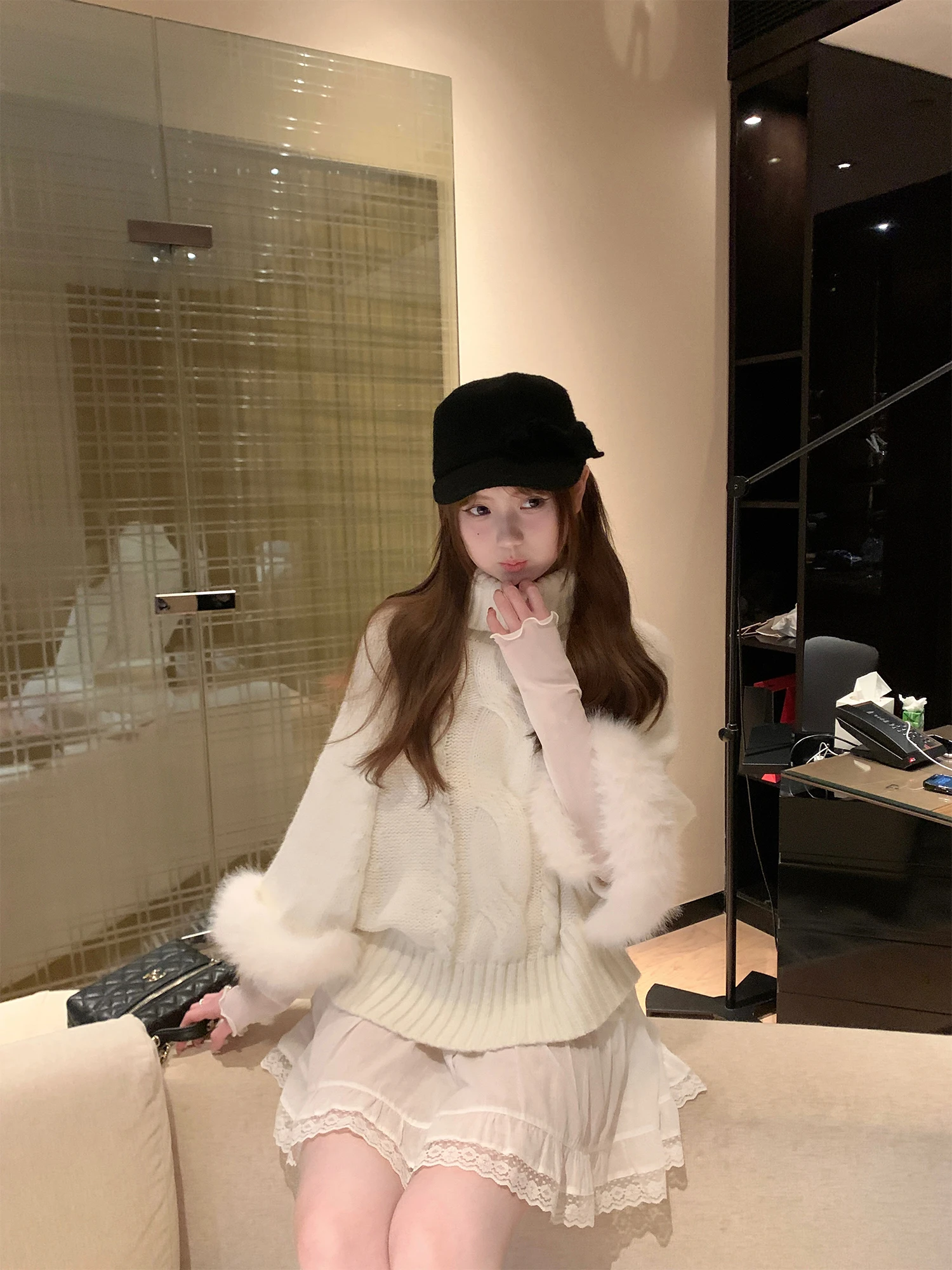 

Свободный вязаный свитер женский с рукавами «летучая мышь», высоким воротником, мягкий, уютный, повседневный, теплый, модный, весенний, комфортный, однотонный