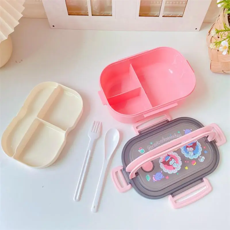 HOT MINISO kawaii plastic grid Thermal lunch box Hello Kitty cartoon student High capacity with lid Portable fruit Lunch Box kit