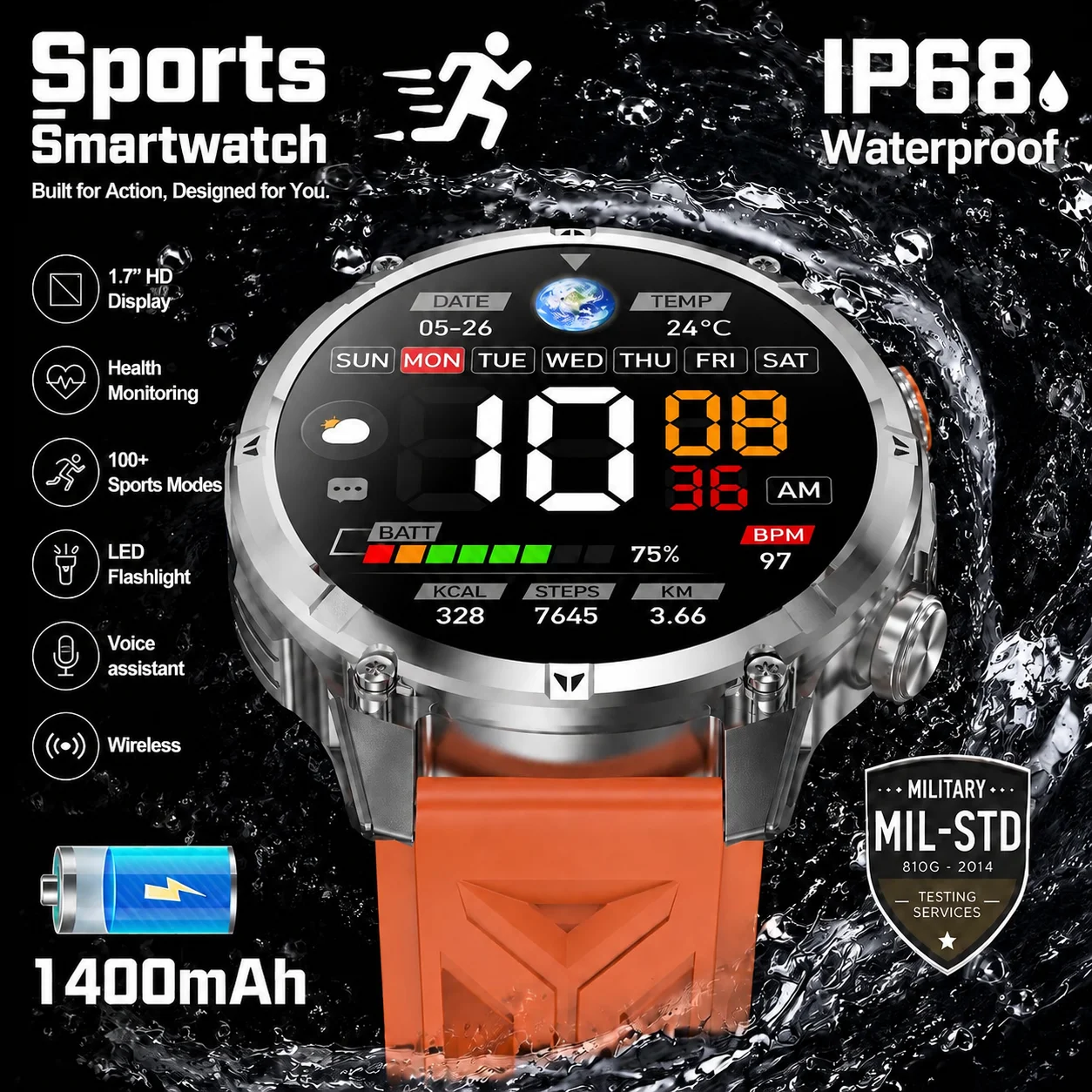 New T-RX4 Ultra Military Outdoor Smart Watch Men Compass SOS Flashlight Health Watches IP68 Waterproof Sports Smartwatch Men