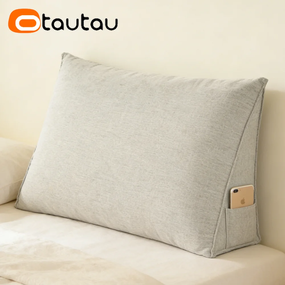 OTAUTAU Triangle Cushion Cover Faux Cotton Linen Backrest Pillowcase for Bed Sofa Chair KD001【Just Pillowcase!No Filler!】