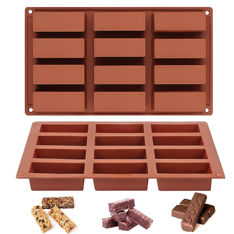 12 Cavity Silicone Cake Mold Rectangle Sugarcraft Mold Shape Silicone Bakeware Chocolate Candy Protein Bar DIY Baking Mold