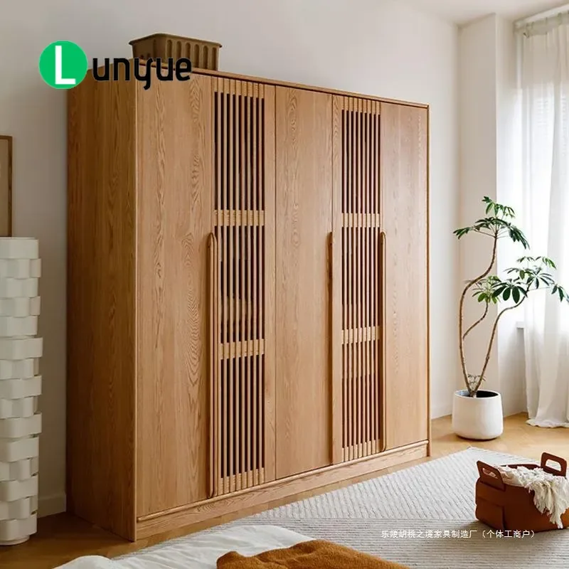 Nordic Large Wardrobe Oak Cherry Wood Modern Simple Japanese Log Style Bedroom All Solid Wood Furniture Storage Cabinet