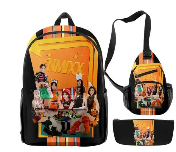 Fashion Youthful Funny NMIXX 3pcs/Set Backpack 3D Print Bookbag Laptop Daypack Backpacks Chest Bags Pencil Case