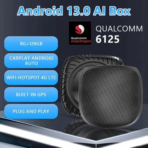 CarPlay Ai Box 8+128G 안드로이드 13 무선 Carplay 안드로이드 자동 QCM6125 VW Audi Kia Fiat 용 8 코어 CPU 4G LTE