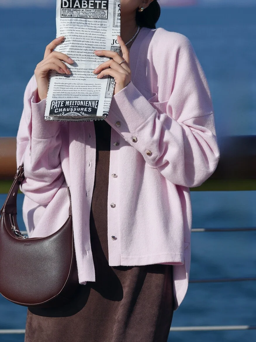 

Оригинальный вязаный кардиган Elwing из чистой шерсти Ultrine, нежно-розовый, свободного кроя, новый, универсальный, повседневный, для поездок на работу, с длинными рукавами